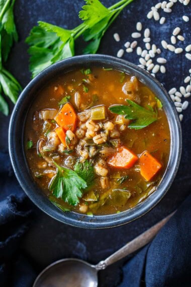 This Vegetable Barley Soup is cozy, hearty, and full of wholesome goodness! Packed with tender veggies and chewy barley, it's the perfect nourishing bowl to warm you up on a chilly day. Vegan.