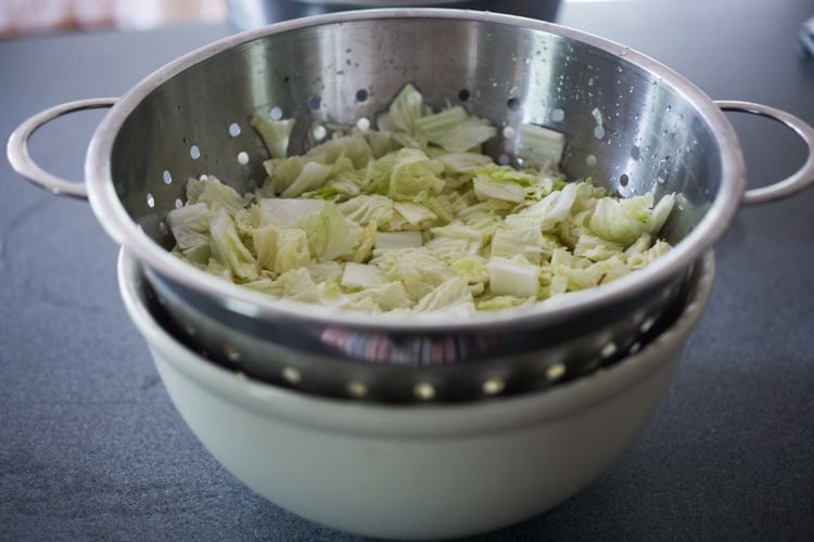 Draining the cabbage.