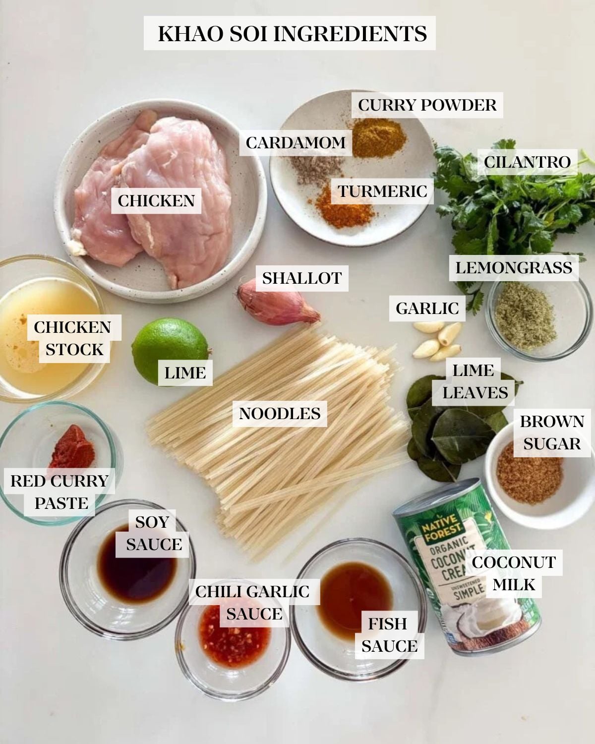 Khao soi ingredients on the counter