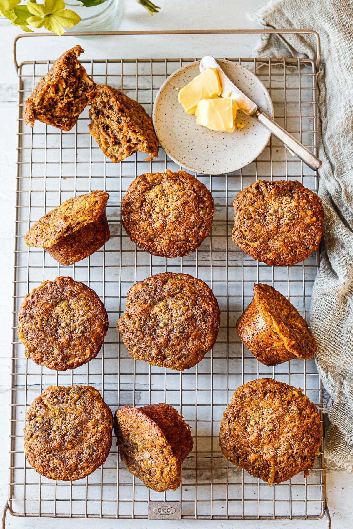 wire cooling rack with carrot morning glory muffins. 