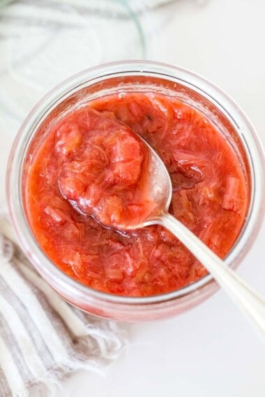 This easy rhubarb compote is a simple, springtime favorite—made with simple ingredients, it comes together in just 20 minutes. Delicious over yogurt, oatmeal, or ice cream, and so good you’ll want to eat it straight from the jar
