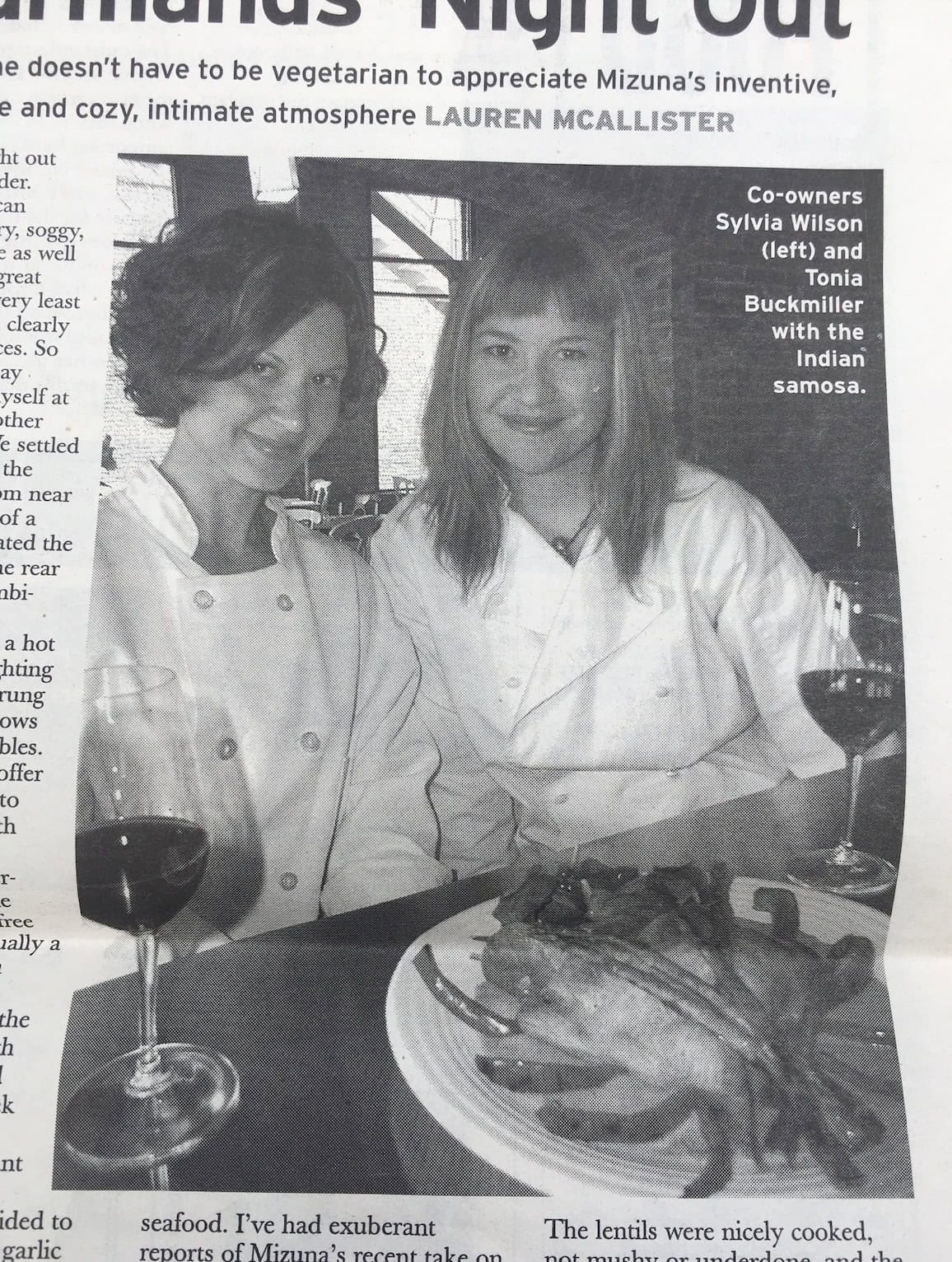 Sylvia fountaine and Tonia Schemmel - chef's at Mizuna Restaurant in Spokane WA, year 2000.